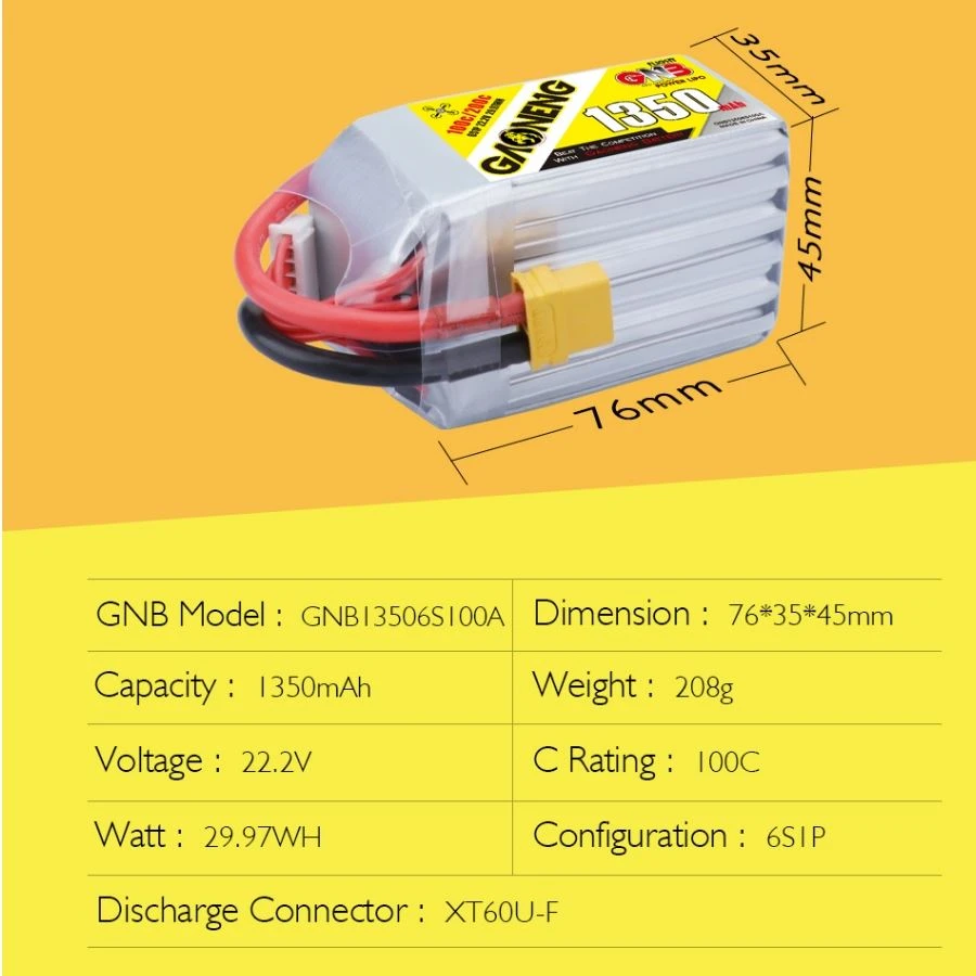 GNB 1350mAh 6S 100C LiPo Battery 5 GNB 1350mAh 6S 100C LiPo Battery - Image 3