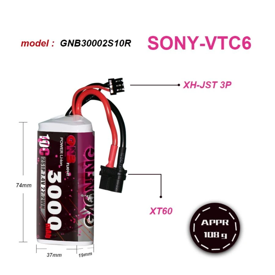 GNB 3000mAh 2S 10C Li-ion Sony VTC6 Battery 5 GNB 3000mAh 2S 10C Li-ion Sony VTC6 Battery - Image 3