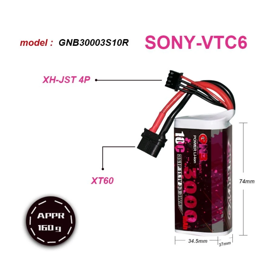 GNB 3000mAh 3S 10C Li-ion Sony VTC6 Battery 4 GNB 3000mAh 3S 10C Li-ion Sony VTC6 Battery - Image 2