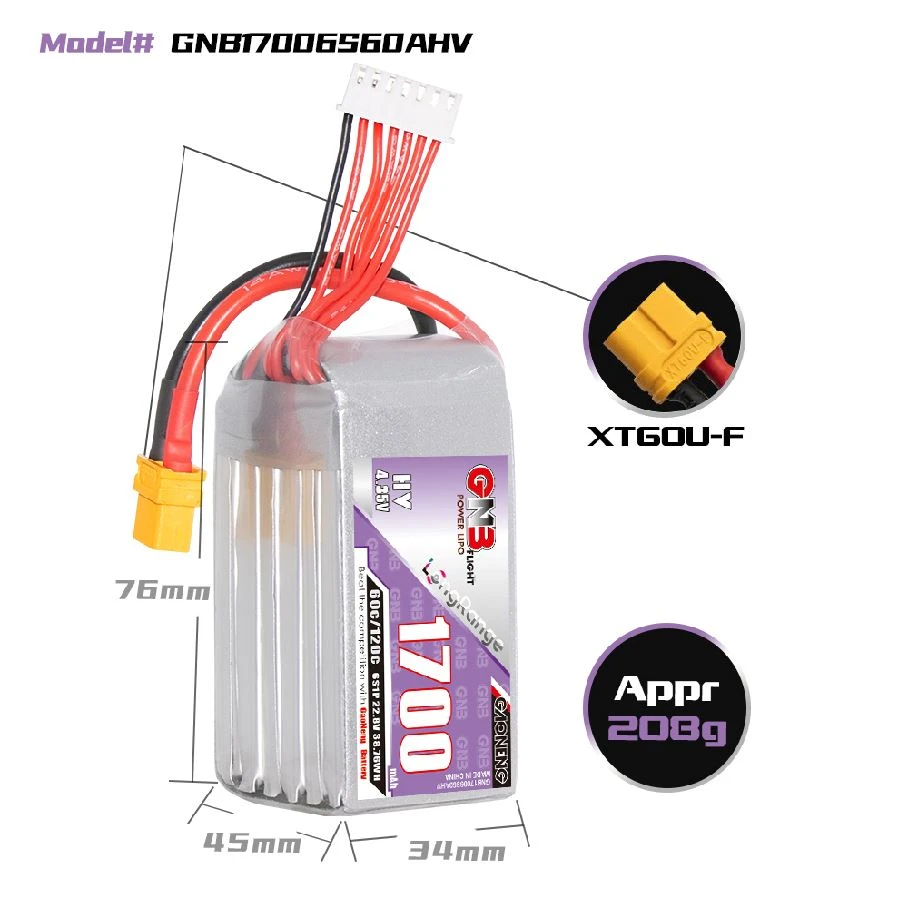 GNB 1700mAh 6S 60C LiHV Battery 4 GNB 1700mAh 6S 60C LiHV Battery - Image 2