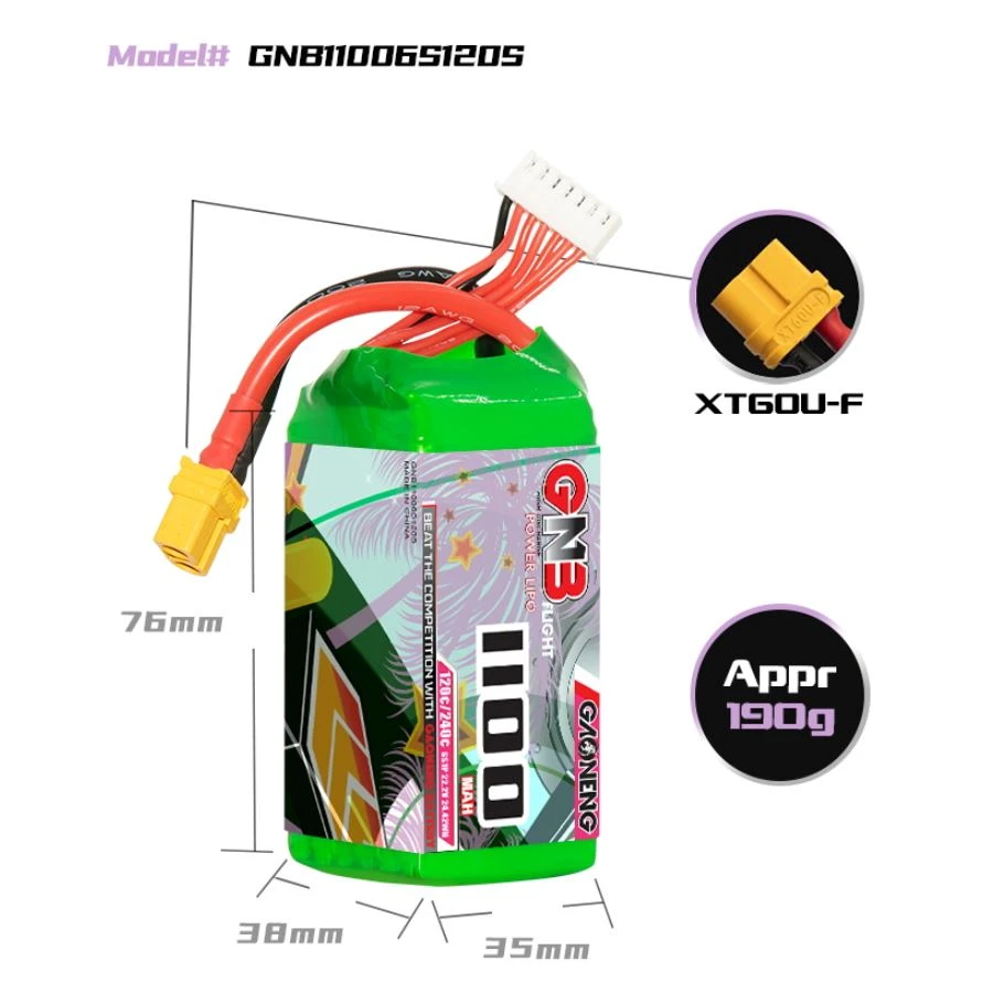 GNB 1100mAh 6S 120C LiPo Battery 4 GNB 1100mAh 6S 120C LiPo Battery - Image 2