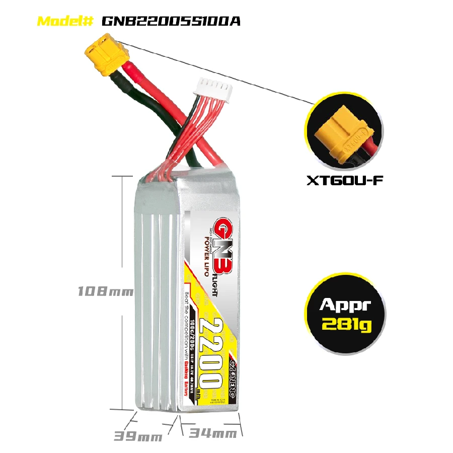GNB 2200mAh 5S 100C LiPo Battery 4 GNB 2200mAh 5S 100C LiPo Battery - Image 2