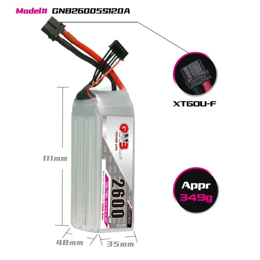 GNB 2600mAh 5S 120C LiPo Battery 4 GNB 2600mAh 5S 120C LiPo Battery - Image 2