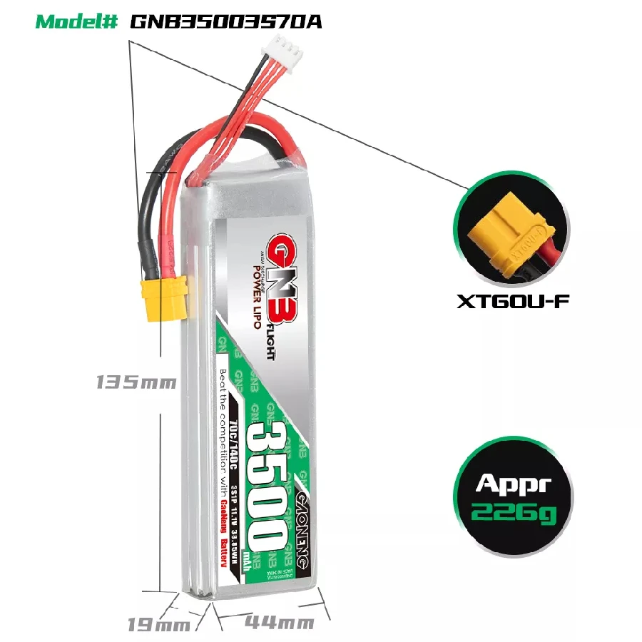 GNB 3500mAh 3S 70C LiPo Battery 4 GNB 3500mAh 3S 70C LiPo Battery - Image 2