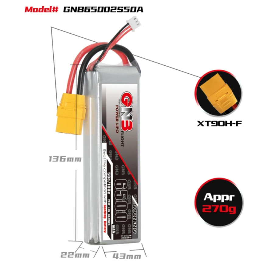 GNB 6500mAh 2S 50C LiPo Battery (XT90) 4 GNB 6500mAh 2S 50C LiPo Battery (XT90) - Image 2