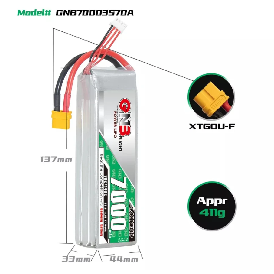 GNB 7000mah 3S 70C LiPo Battery 4 GNB 7000mah 3S 70C LiPo Battery - Image 2