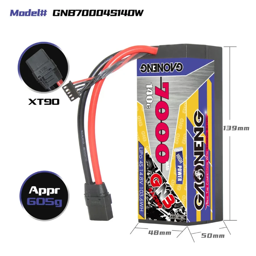 GNB 7000mAh 4S 140C Hardcase LiPo Battery (XT90) 4 GNB 7000mAh 4S 140C Hardcase LiPo Battery (XT90) - Image 2