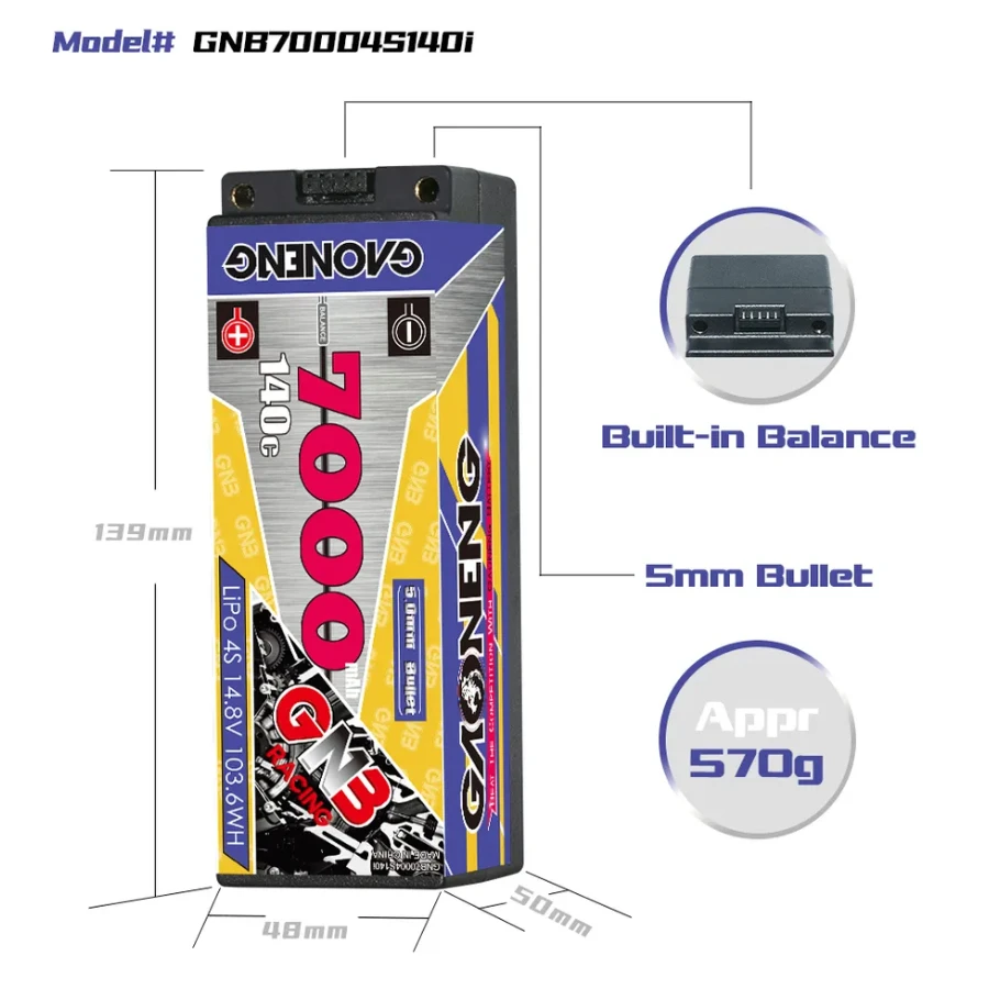 GNB 7000mAh 4S 140C Hardcase LiPo Battery (Deans) 4 GNB 7000mAh 4S 140C Hardcase LiPo Battery (Deans) - Image 2