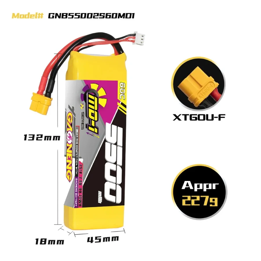 GNB 5500mAh 2S 60C MD-1 LiPo Battery 4 GNB 5500mAh 2S 60C MD-1 LiPo Battery - Image 2